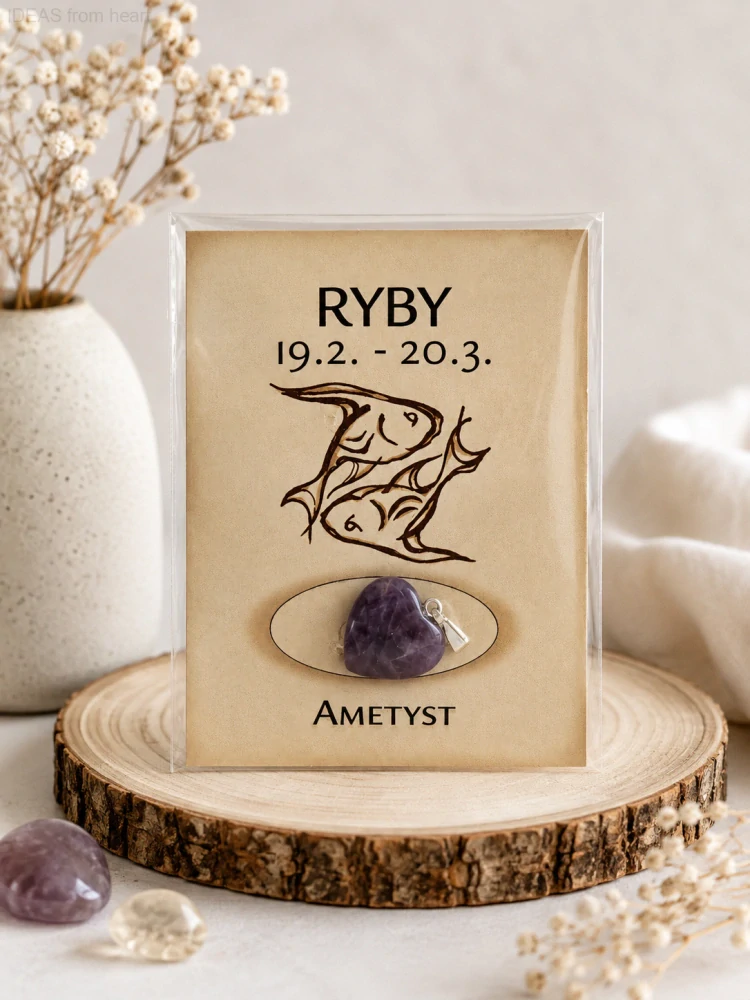 Minerální přívěsek srdce – ametyst -Ryby