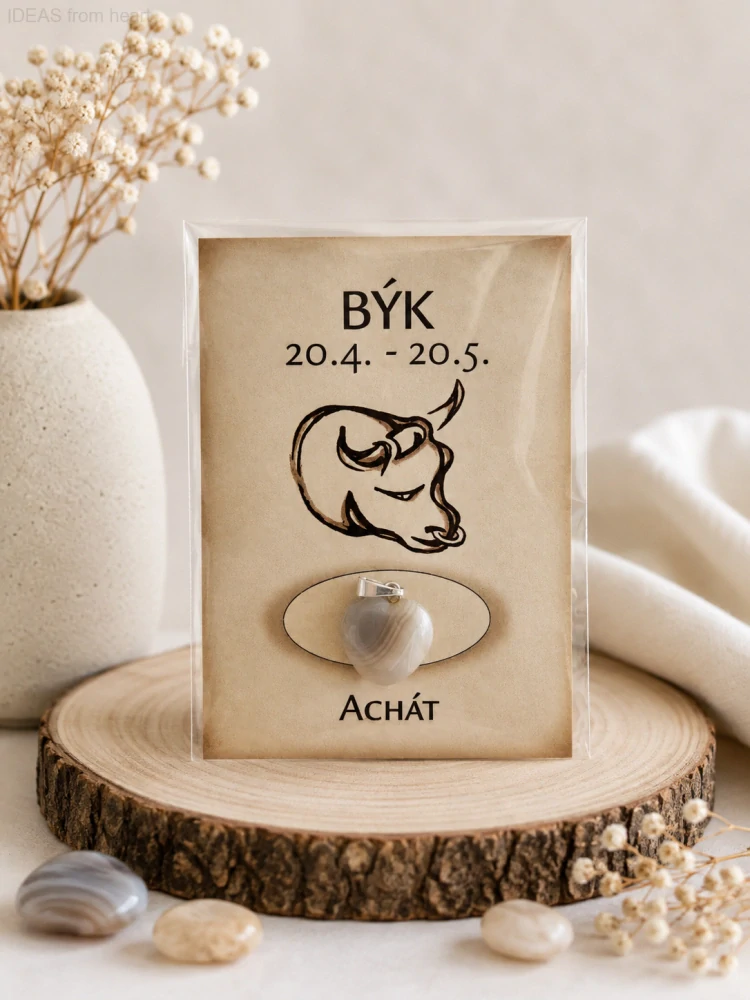 Minerální přívěsek srdce – achát – Býk