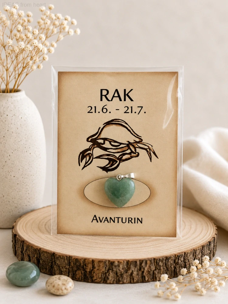 Minerální přívěsek srdce – zelený avanturín – Rak