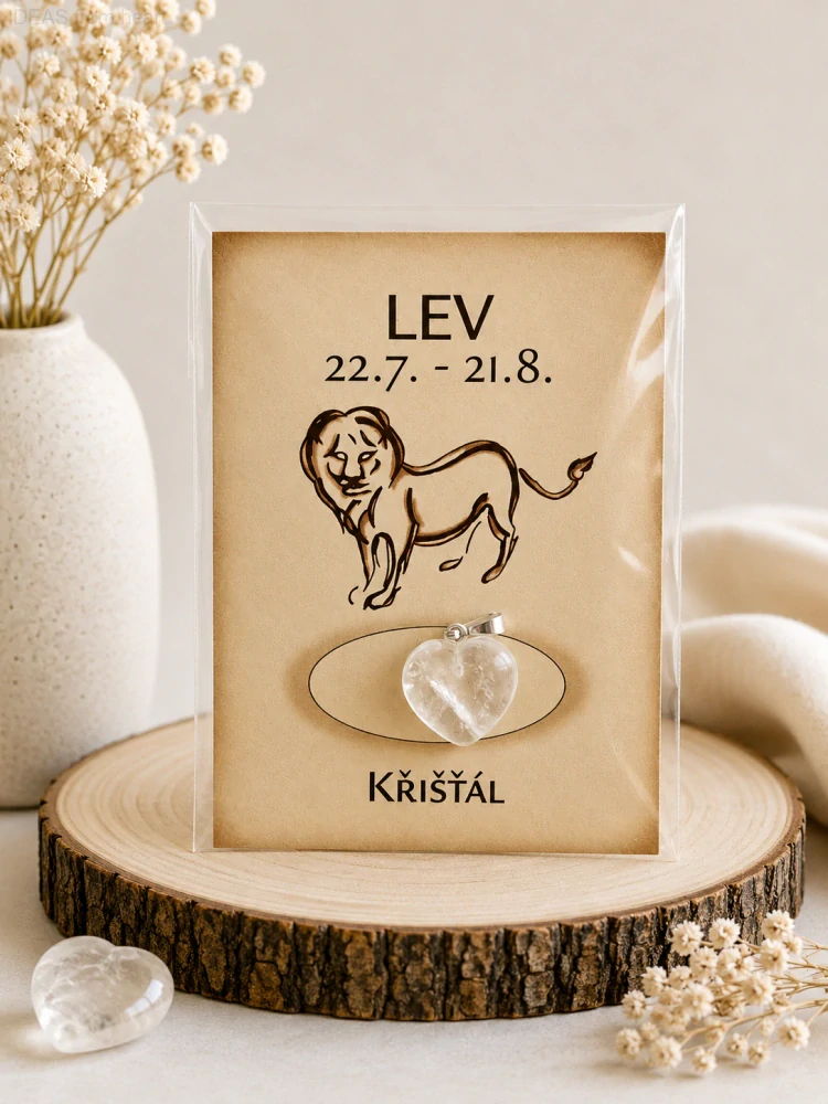 Minerální přívěsek srdce – křišťál – Lev