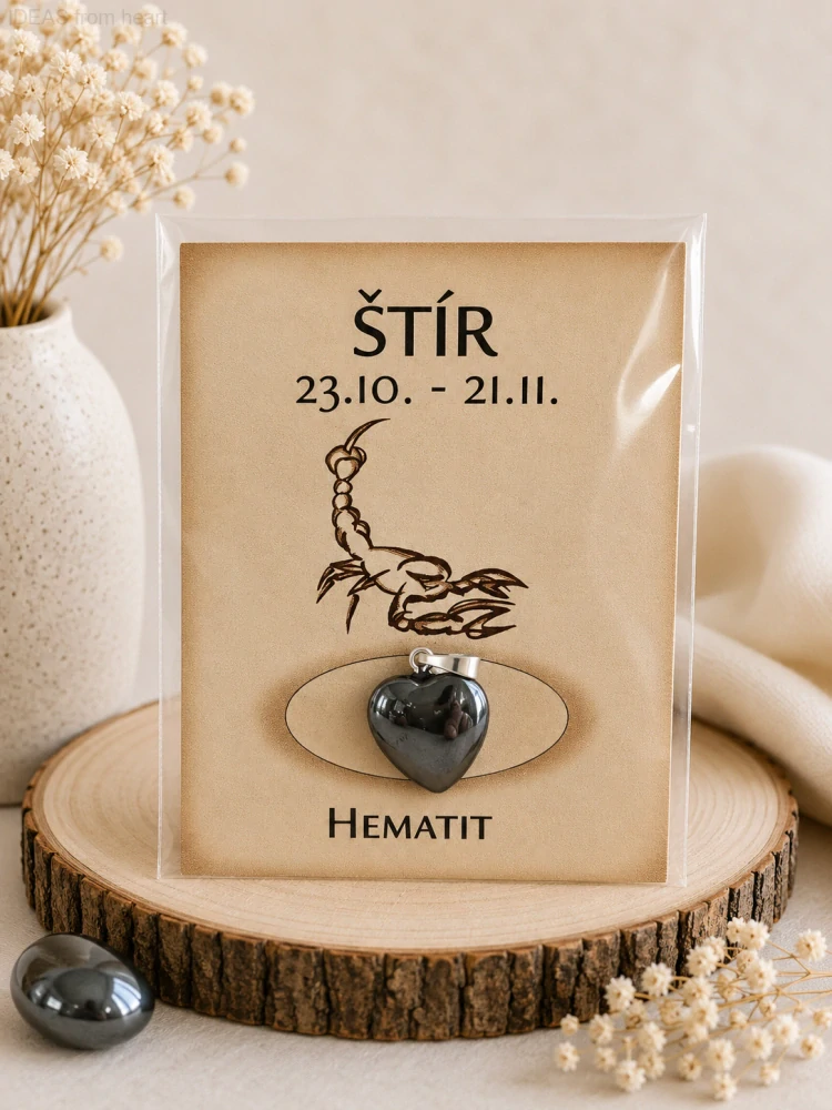 Minerální přívěsek srdce – hematit – Štír