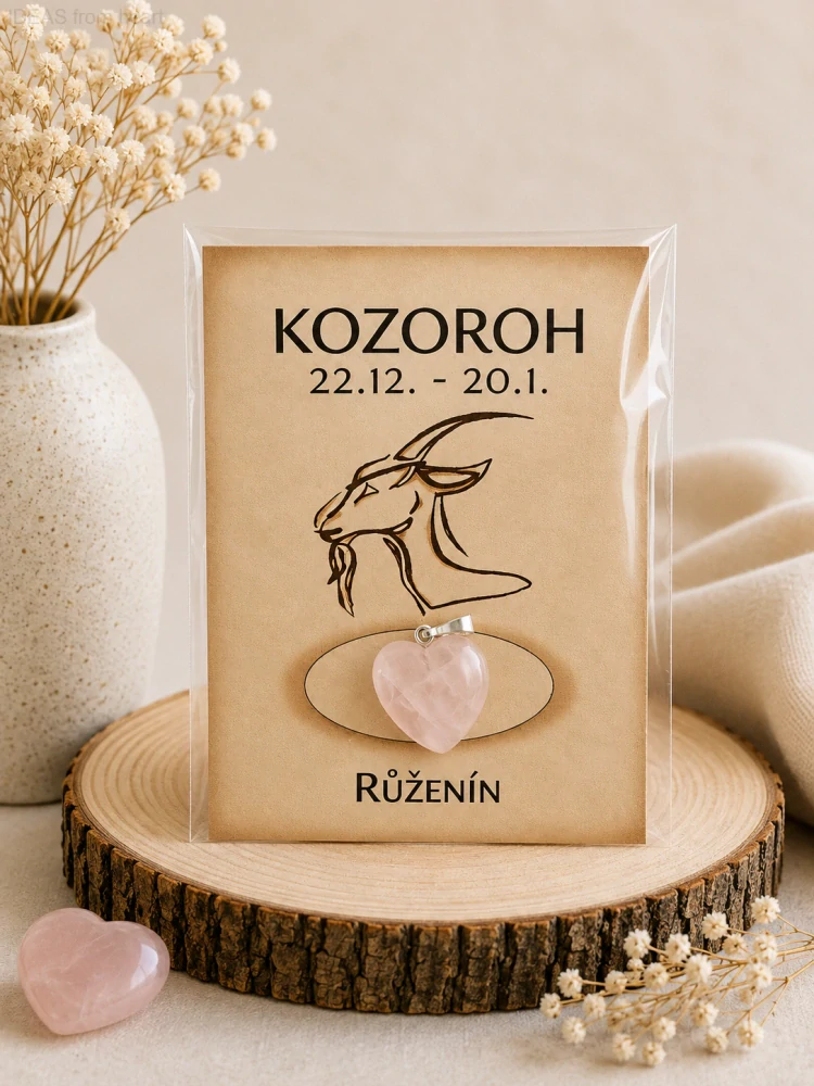 Minerální přívěsek srdce – růženín – Kozoroh