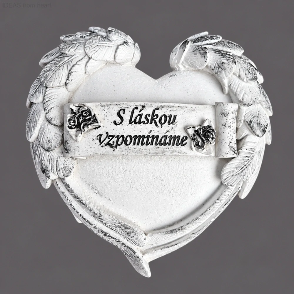 Vzpomínkové srdce s andělskými křídly – „S láskou vzpomínáme“