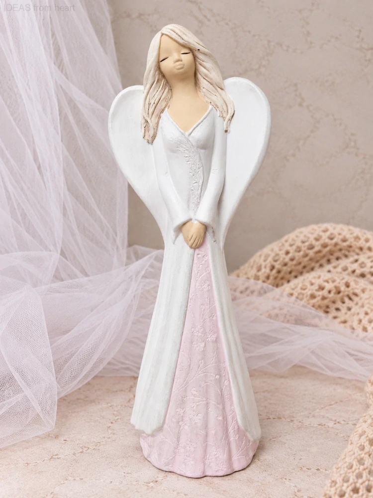 Anděl Majda v bílo-růžové 36cm - sádra