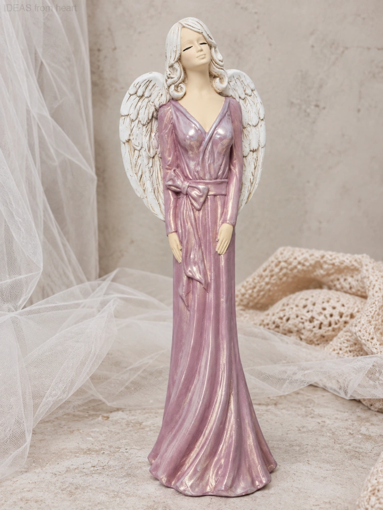 Anděl Kinga – starofialová se zlatým perleťovým efektem 42 cm - sádra