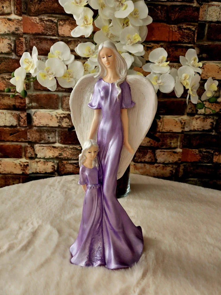 Andělka s holčičkou 35 cm - fialová - sádra