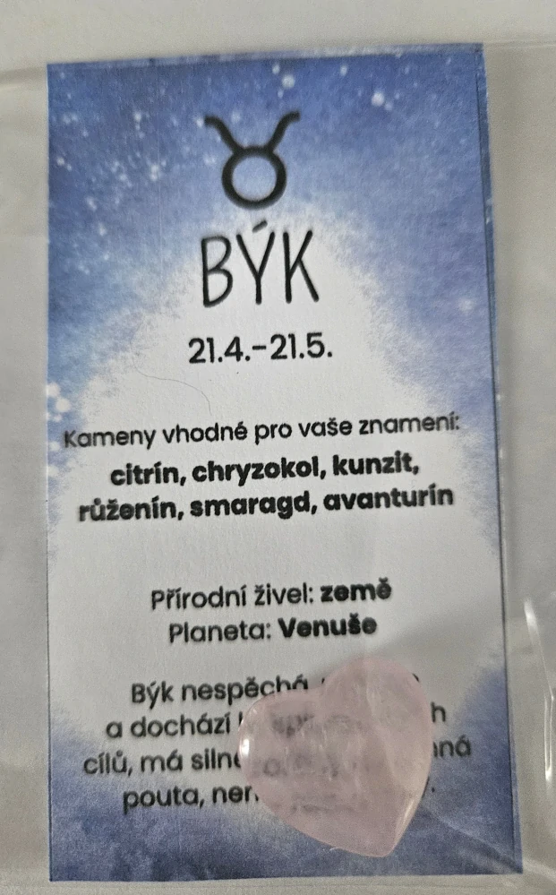 Minerál ve tvaru srdce podle znamení zvěrokruhu - Býk - Růženín 