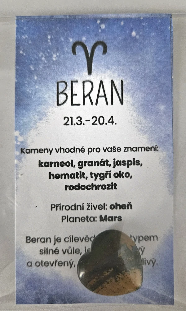 Minerál ve tvaru srdce podle znamení zvěrokruhu - Beran - Tygří oko 