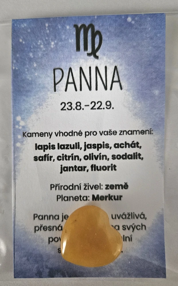 Minerál ve tvaru srdce podle znamení zvěrokruhu - Panna - Citrín