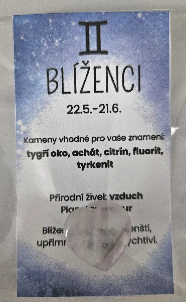 Minerál ve tvaru srdce podle znamení zvěrokruhu - Blíženci - Fluorit