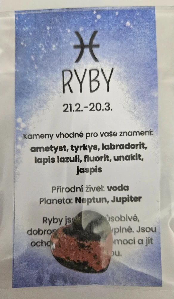 Minerál ve tvaru srdce podle znamení zvěrokruhu - Ryby - Unakit 