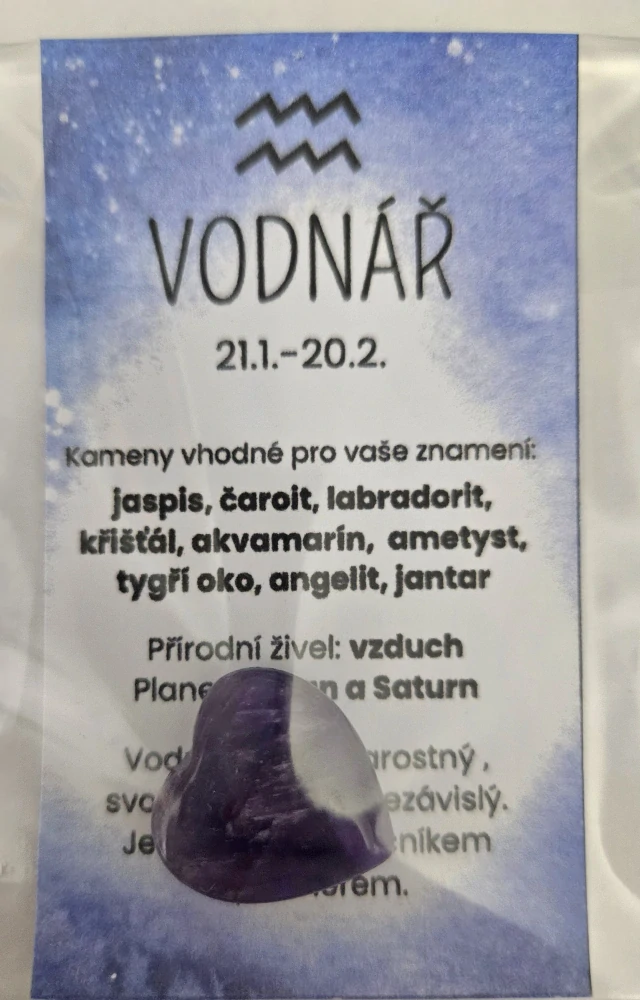 Minerál ve tvaru srdce podle znamení zvěrokruhu - Vodnář -  Ametyst 