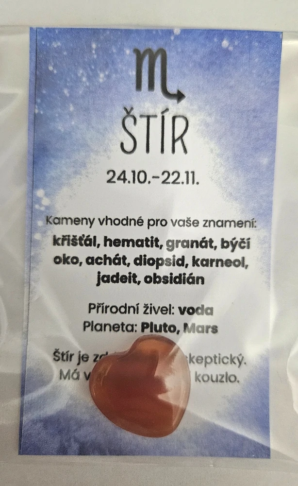Minerál ve tvaru srdce podle znamení zvěrokruhu - Štír - Karneol 