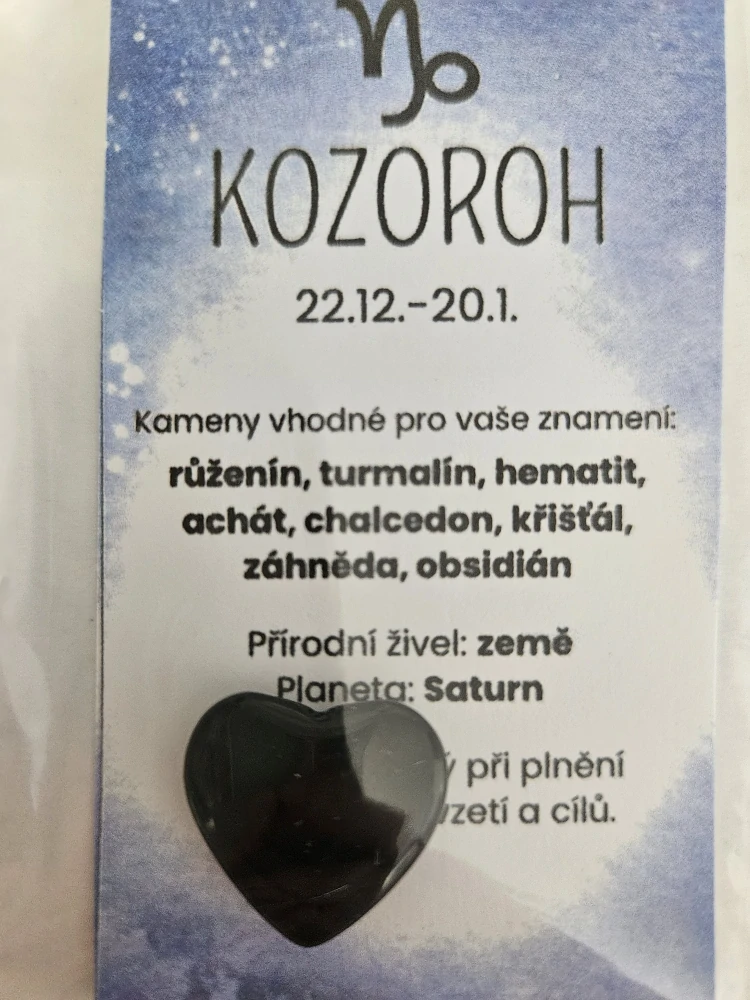 Minerál ve tvaru srdce podle znamení zvěrokruhu - Kozoroh - Obsidián černý