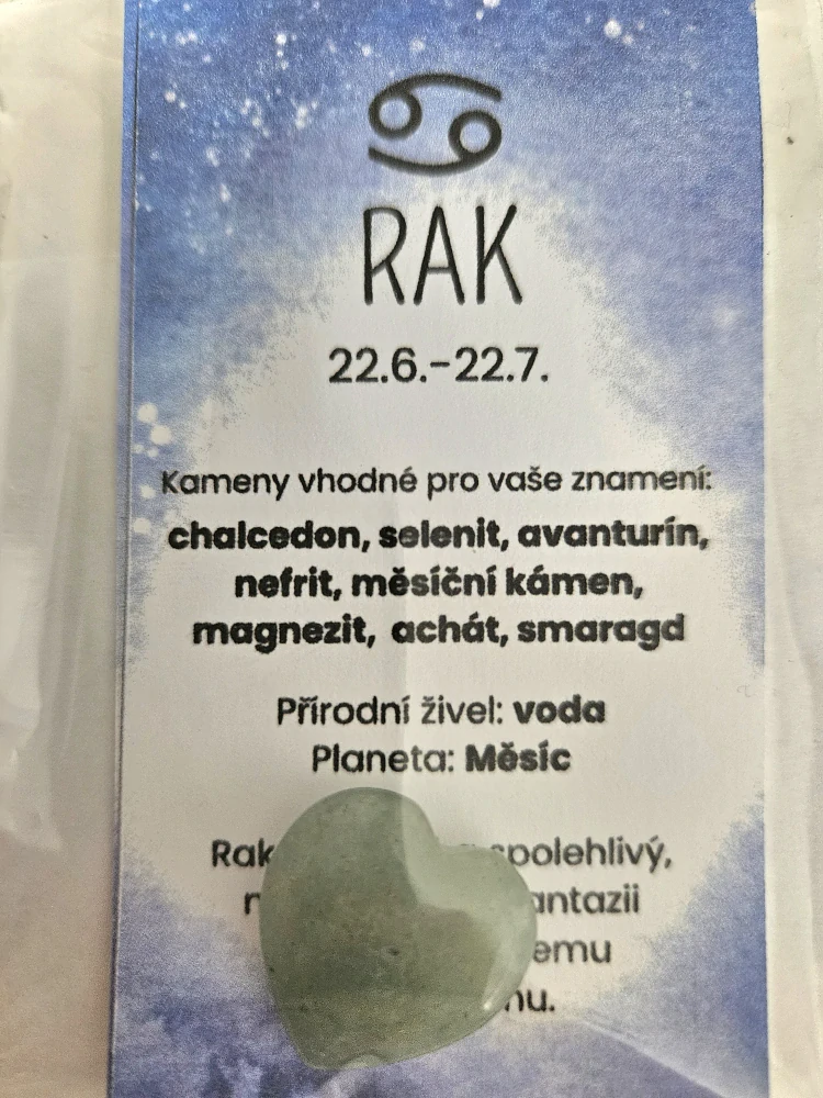 Minerál ve tvaru srdce podle znamení zvěrokruhu - Rak - Avanturín