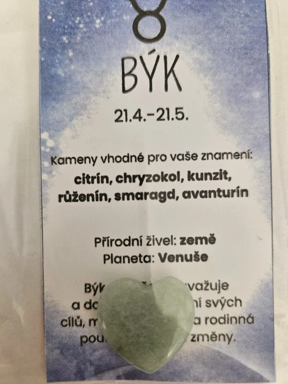 Minerál ve tvaru srdce podle znamení zvěrokruhu - Býk - Avanturín