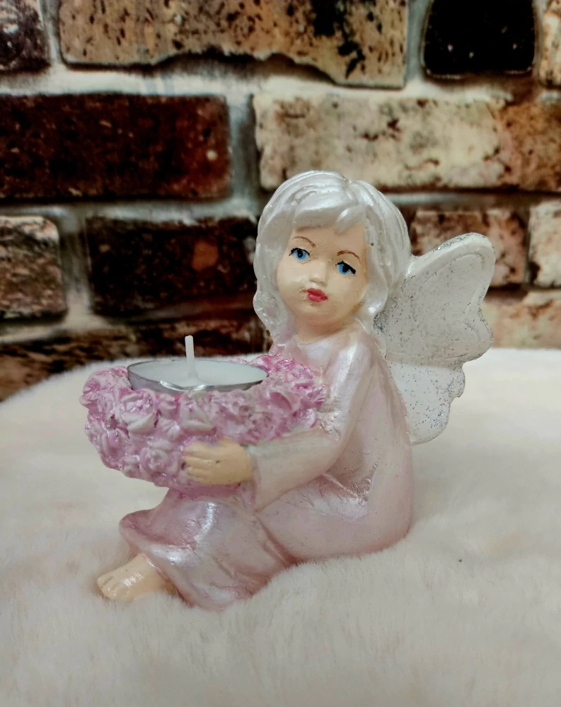 Andělka s miskou na čajovou svíčku 12,5 cm - sádra