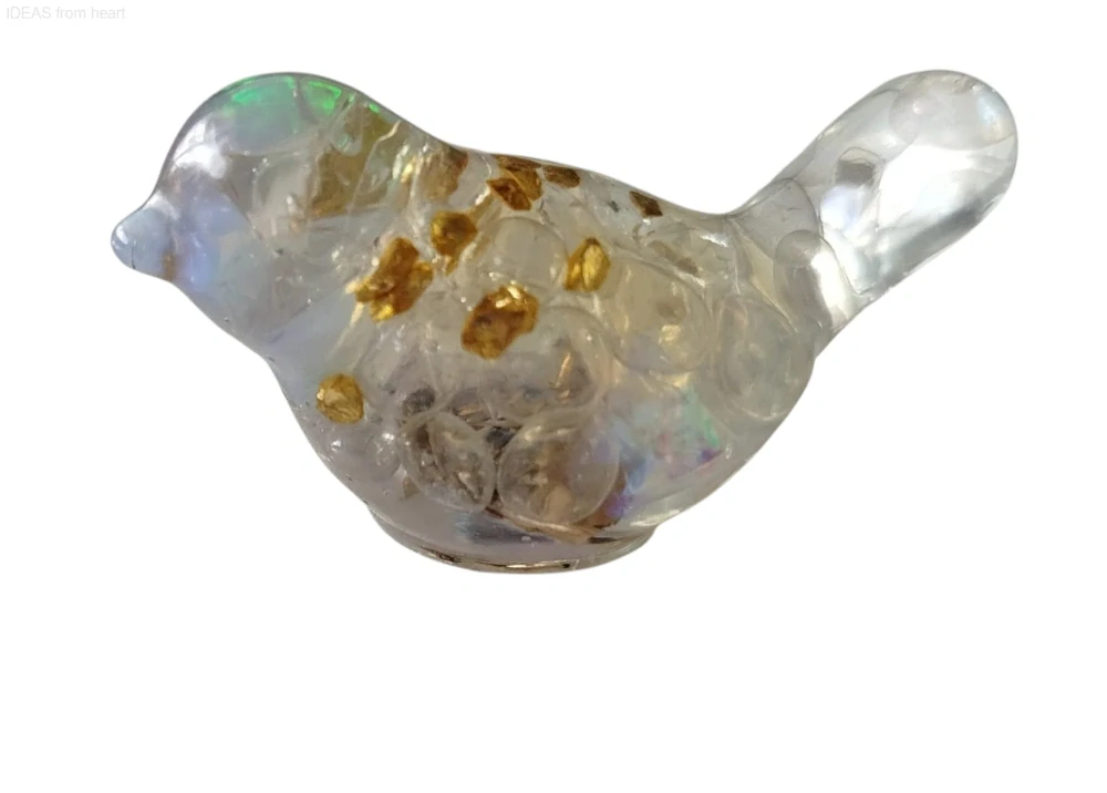  Orgonitový ptáček „Posel intuice a éterické ochrany“ – s křišťálem aqua aura a opalitem