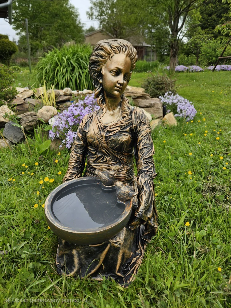 Zahradní socha „Dívka s pítkem“ – bronzová kráska  cca 60 cm - Powertex