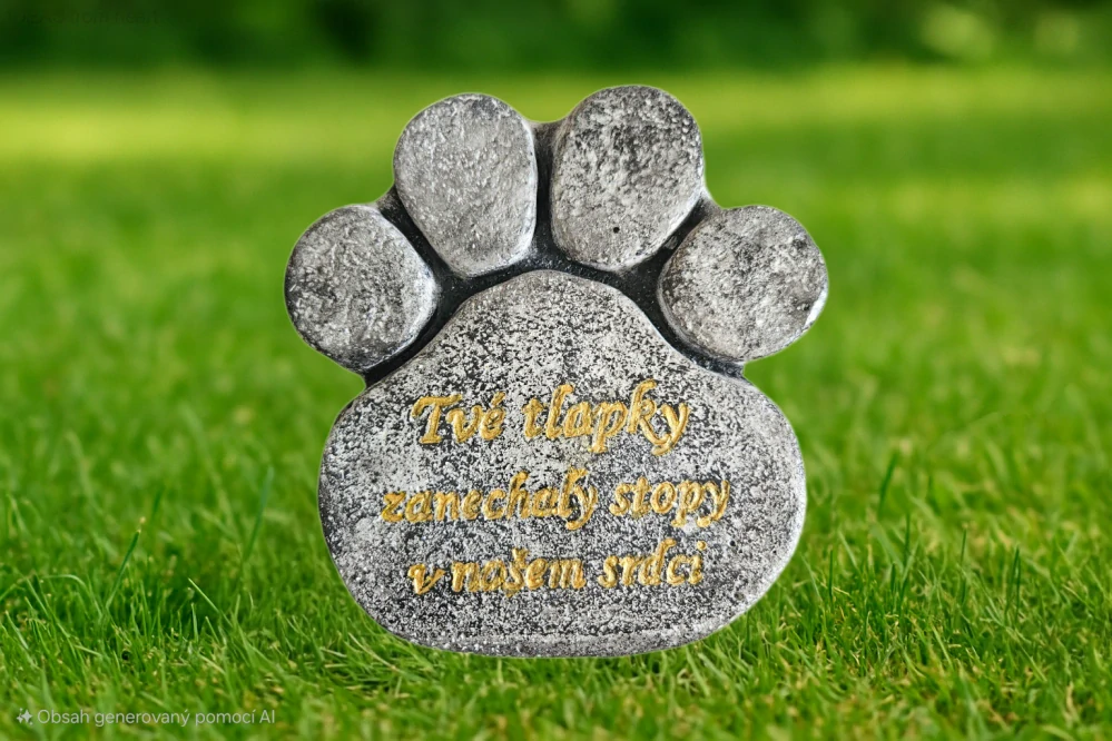 Vzpomínkový kámen pro mazlíčka - tmavý, zlaté písmo - Tvé tlapky zanechaly stopy v našem srdci