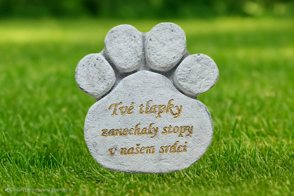 Vzpomínkový kámen pro mazlíčka - světlý, zlaté písmo - Tvé tlapky zanechaly stopy v našem srdci
