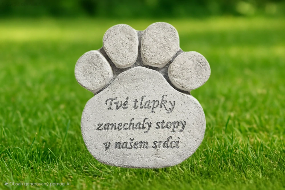 Vzpomínkový kámen pro mazlíčka - světlý, stříbrné písmo - Tvé tlapky zanechaly stopy v našem srdci