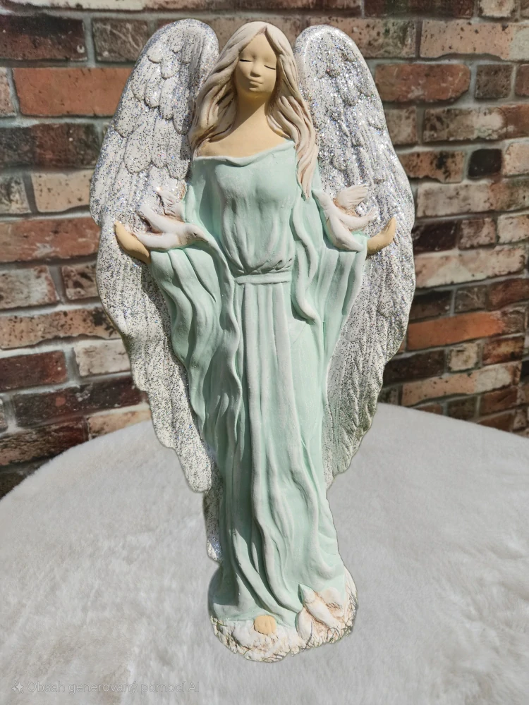 Andělka Gloria  ochránkyně klidu - 42 cm - mentolová - sádra