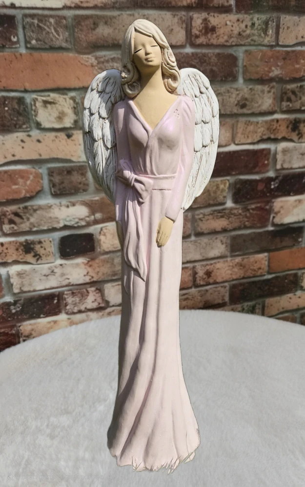 Andělka Kinga symbol něhy v perleťově růžových šatech - 42 cm - sádra