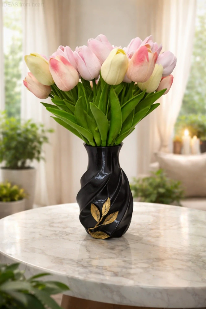 Designová váza černá Spirala se zlatou patinou