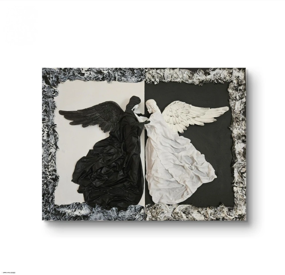 3D  obraz  dvou andělů -JIN -JANG Andělé 