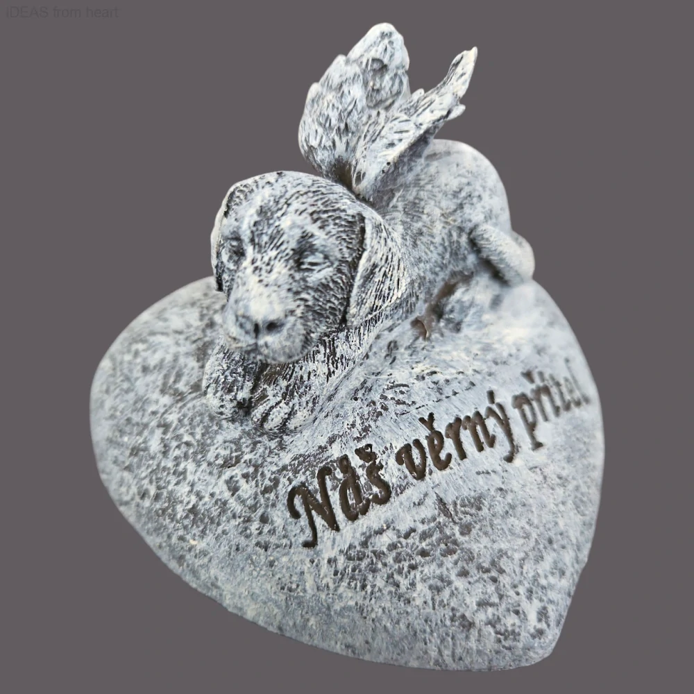 Srdce s pejskem s nápisem "Náš věrný přítel " 7,5 cm - polystone