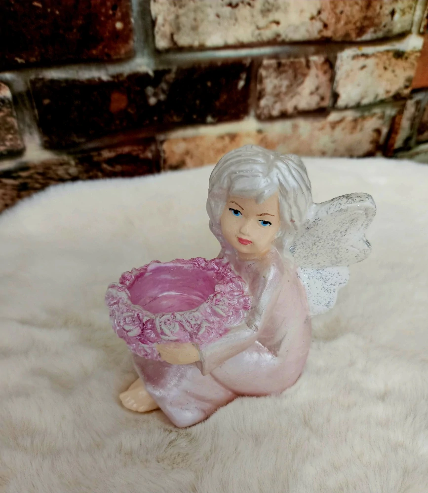 Andělka s miskou na čajovou svíčku 12,5 cm - sádra