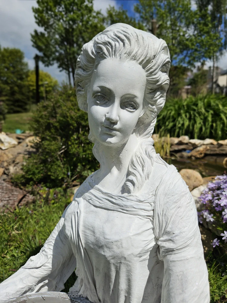 Zahradní socha s pítkem pro ptáky – romantická dáma cca 60 cm  - Powertex