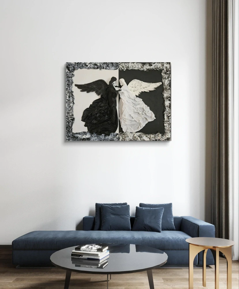 3D  obraz  dvou andělů -JIN -JANG Andělé 