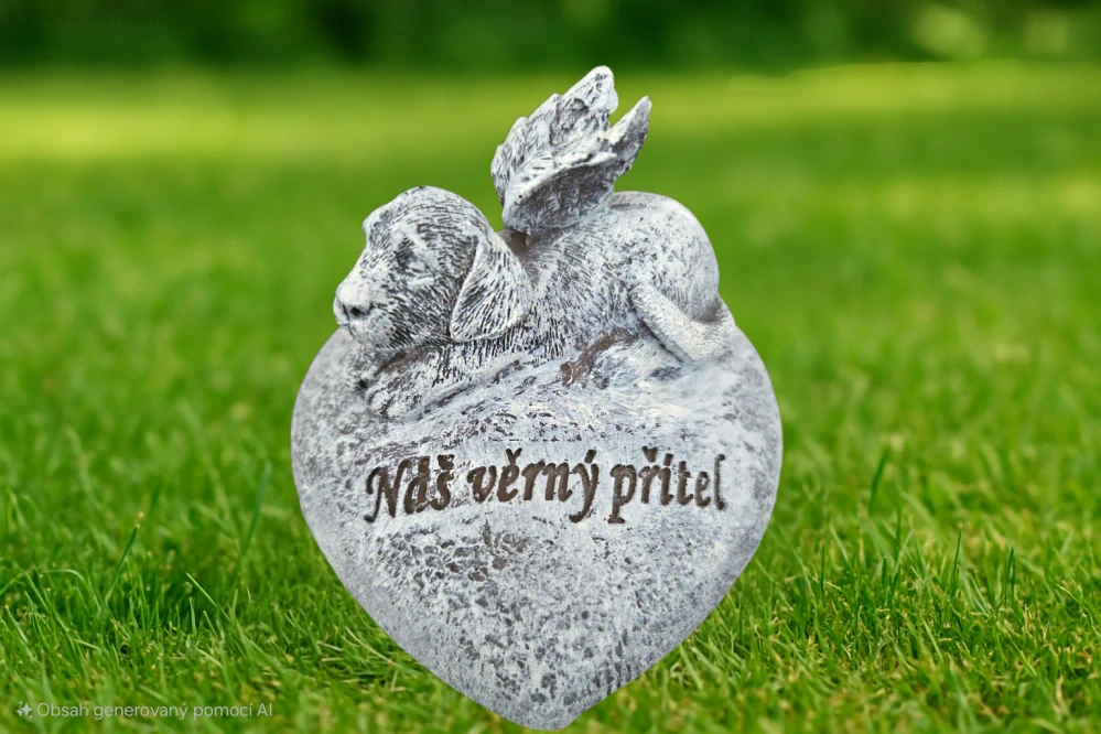 Srdce s pejskem s nápisem "Náš věrný přítel " 7,5 cm - polystone