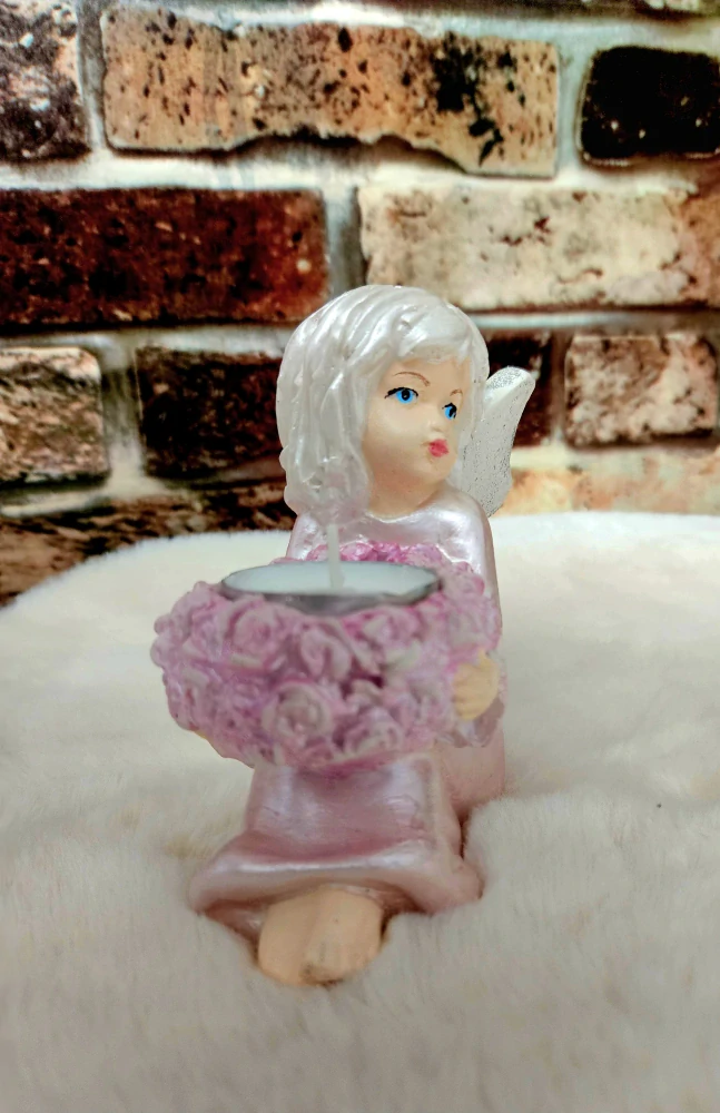 Andělka s miskou na čajovou svíčku 12,5 cm - sádra