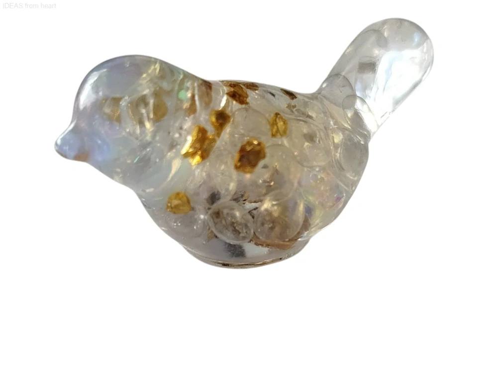  Orgonitový ptáček „Posel intuice a éterické ochrany“ – s křišťálem aqua aura a opalitem