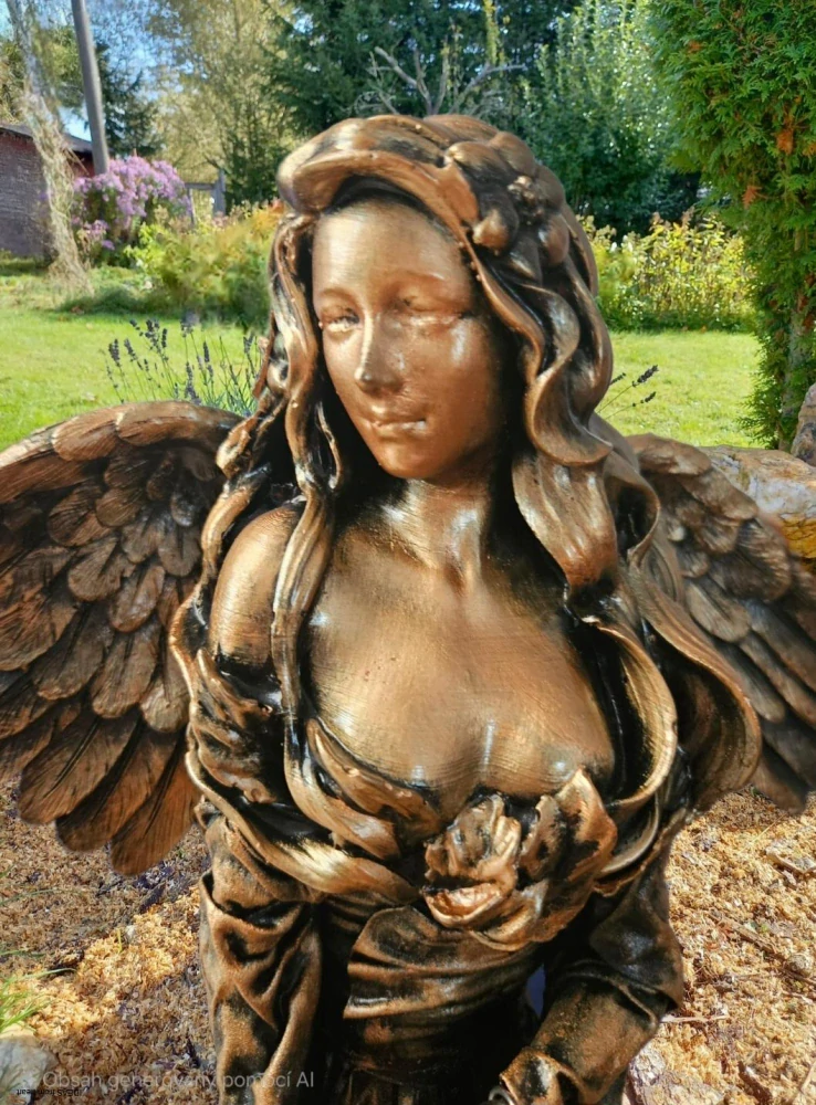 Andělka  77 cm v bronzové barvě se solární lucernou - zahradní socha - Powertex