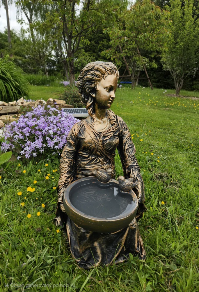 Zahradní socha „Dívka s pítkem“ – bronzová kráska  cca 60 cm - Powertex