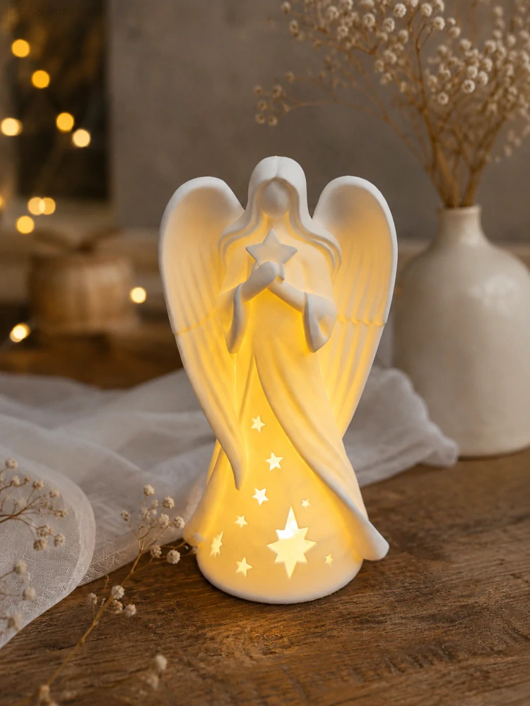 Anděl se světlem 15 cm s LED čajovou svíčku | dárkově baleno s citátem