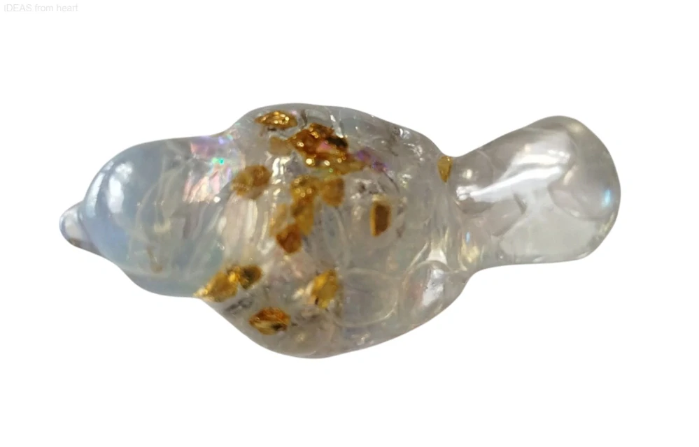  Orgonitový ptáček „Posel intuice a éterické ochrany“ – s křišťálem aqua aura a opalitem