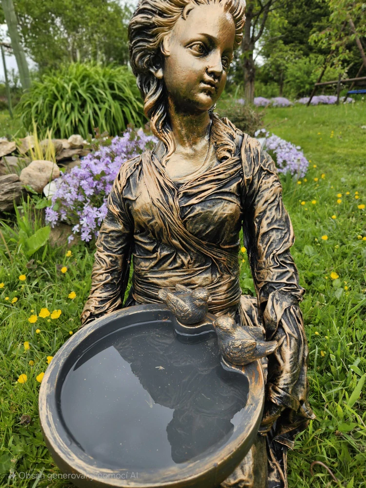Zahradní socha „Dívka s pítkem“ – bronzová kráska  cca 60 cm - Powertex