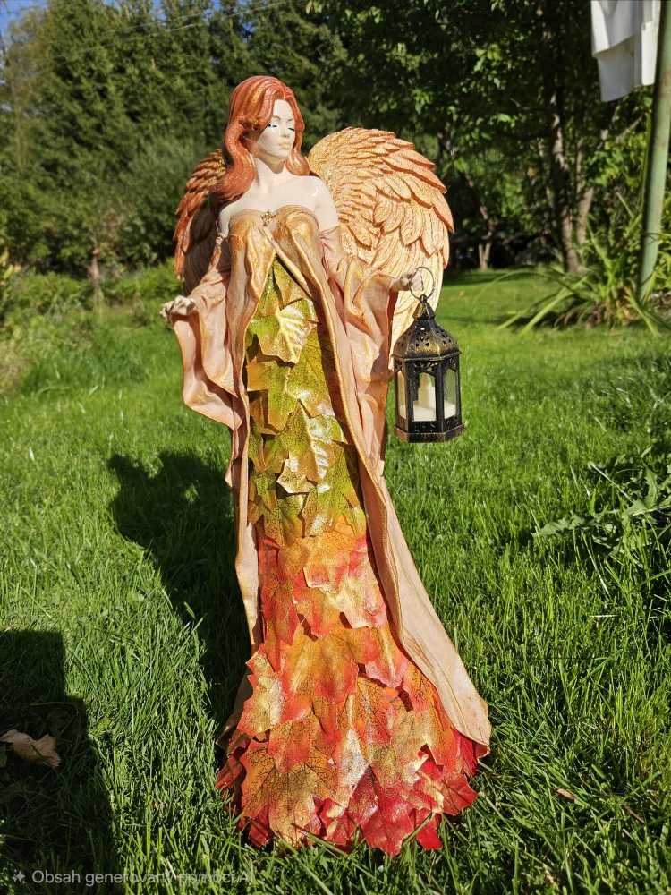 Andělka Amber 50 cm – kouzlo podzimu s lucernou - Powertex