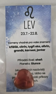 Minerál ve tvaru srdce podle znamení zvěrokruhu - Lev - Karneol 