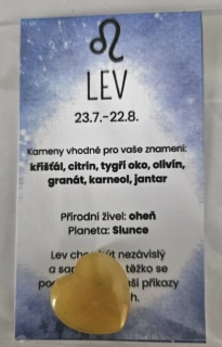Minerál ve tvaru srdce podle znamení zvěrokruhu - Lev - Citrín 