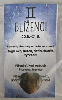 Minerál ve tvaru srdce podle znamení zvěrokruhu - Blíženci - Tygří oko 