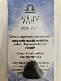 Minerál ve tvaru srdce podle znamení zvěrokruhu - Váhy - Obsidián černý