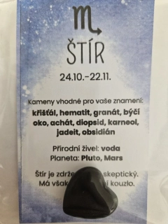 Minerál ve tvaru srdce podle znamení zvěrokruhu - Štír - Obsidián černý