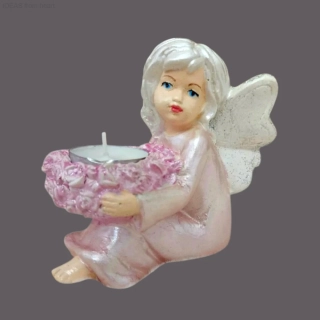 Andělka s miskou na čajovou svíčku 12,5 cm - sádra