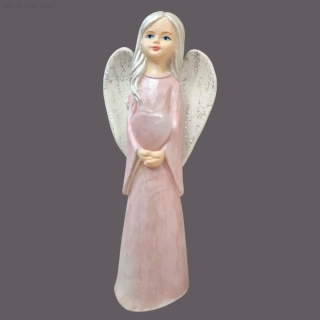 Andělka s růženínovým srdcem – ručně malovaná soška pro lásku a něhu  15,5 cm - sádra